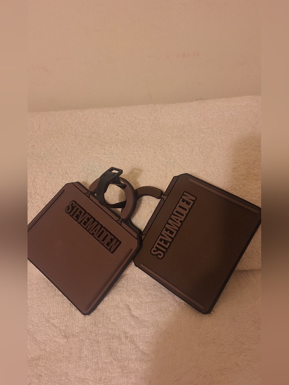 Steve Madden Chocolate Brown Tote-Shaped Luggage Tags